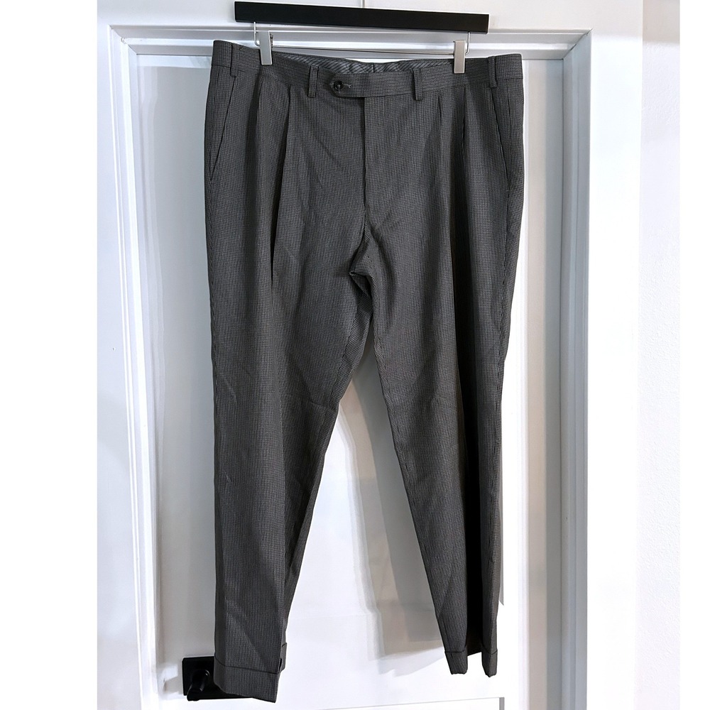 Lauren Ralph Lauren Mens 40x30 Grey Houndstooth Pleated Cuffed Dress Pants